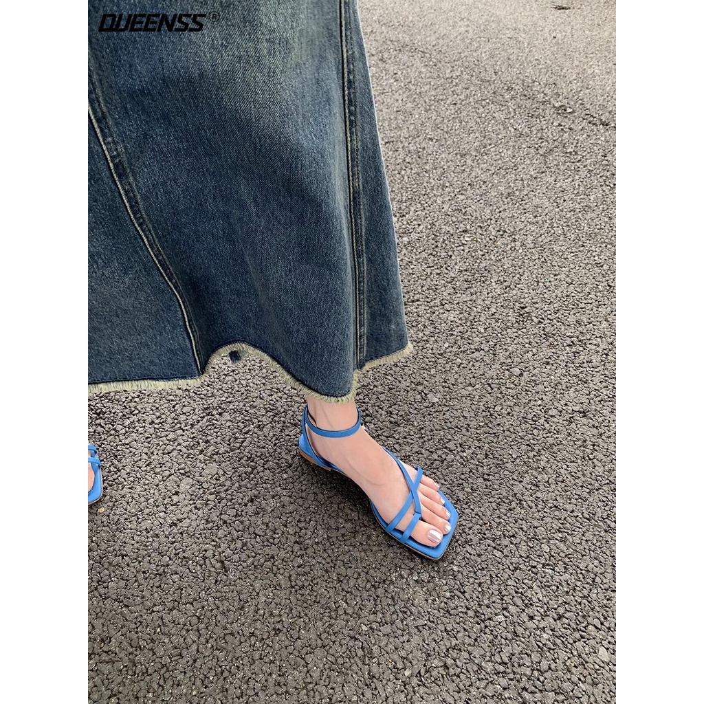 Giày Sandal Đế Bệt Quai Chéo Mũi Vuông Thời Trang Mùa Hè Dành Cho Nữ