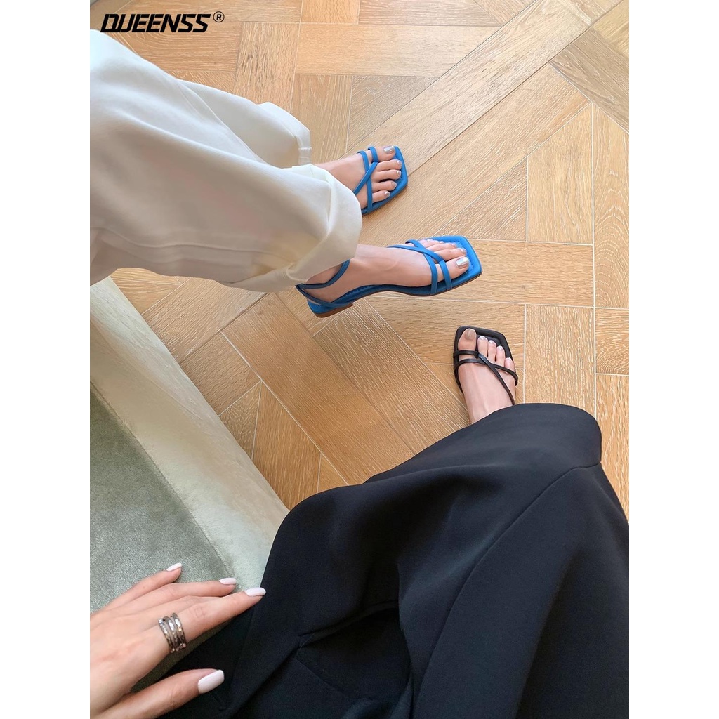 Giày Sandal Đế Bệt Quai Chéo Mũi Vuông Thời Trang Mùa Hè Dành Cho Nữ