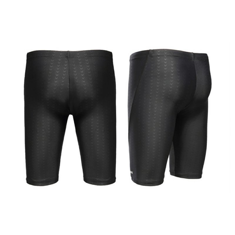 Quần bơi nam lửng màu đen ánh vảy cá Yuke YY1259 có dây rút, vải lót bên trong.