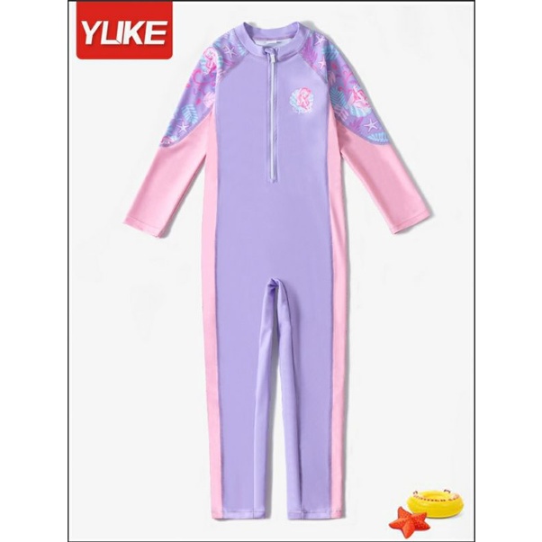 Đồ bơi liền thân tay dài quần dài bé gái YY2266 họa tiết nàng tiên , màu sắc ngọt ngào cho bé hàng hiệu Yuke