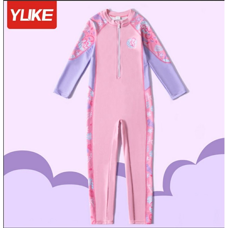 Đồ bơi liền thân tay dài quần dài bé gái YY2266 họa tiết nàng tiên , màu sắc ngọt ngào cho bé hàng hiệu Yuke