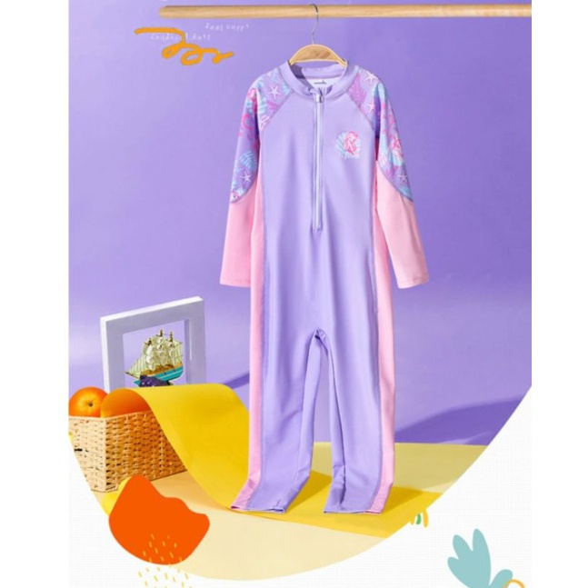 Đồ bơi liền thân tay dài quần dài bé gái YY2266 họa tiết nàng tiên , màu sắc ngọt ngào cho bé hàng hiệu Yuke