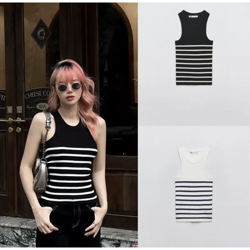 Áo ba lỗ dệt kim hoạ tiết kẻ ngang Za.ra