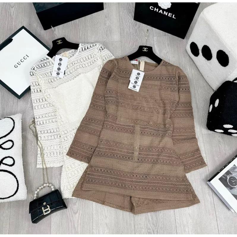 Set ren tầng babydoll phối quần short sexy