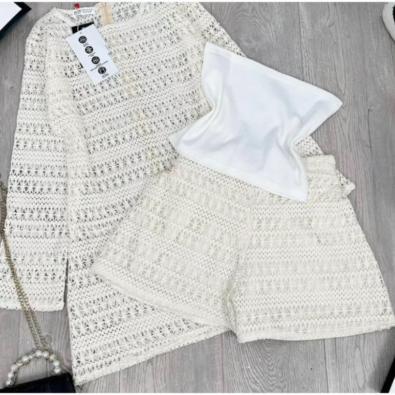 Set ren tầng babydoll phối quần short sexy