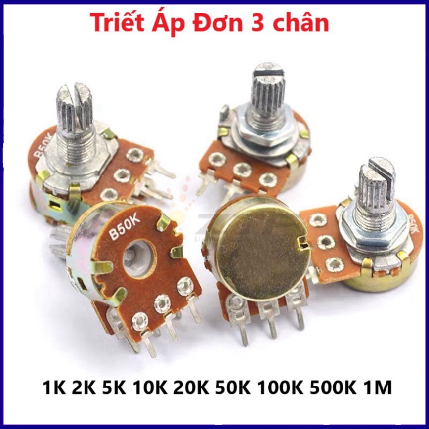 Triết Áp Đơn 3 Chân 1K 2K 5K 10K 20K 50K 100K 500K 1M Chất Lượng Cao, Biến Trở Volum, Vỏ, Núm Triết Áp Freeship To