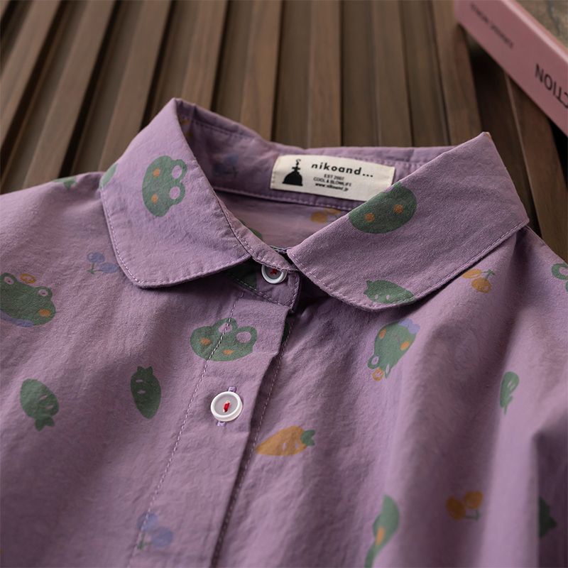 Áo Sơ Mi Cotton Tay Dài In Hình Ếch Phong Cách Hàn Quốc Thời Trang Xuân Thu Mới 2023 Dành Cho Bạn Nữ