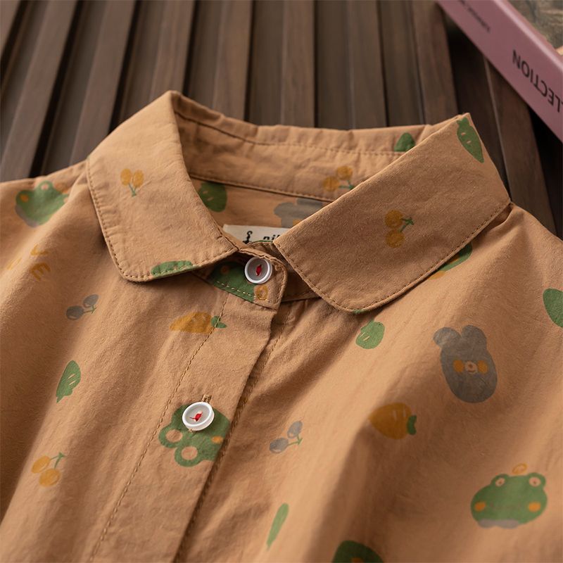 Áo Sơ Mi Cotton Tay Dài In Hình Ếch Phong Cách Hàn Quốc Thời Trang Xuân Thu Mới 2023 Dành Cho Bạn Nữ