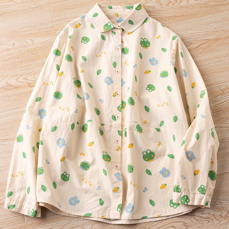 Áo Sơ Mi Cotton Tay Dài In Hình Ếch Phong Cách Hàn Quốc Thời Trang Xuân Thu Mới 2023 Dành Cho Bạn Nữ