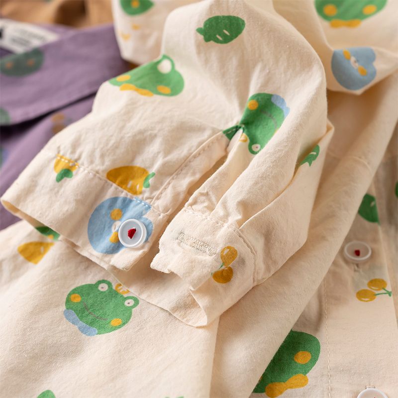 Áo Sơ Mi Cotton Tay Dài In Hình Ếch Phong Cách Hàn Quốc Thời Trang Xuân Thu Mới 2023 Dành Cho Bạn Nữ