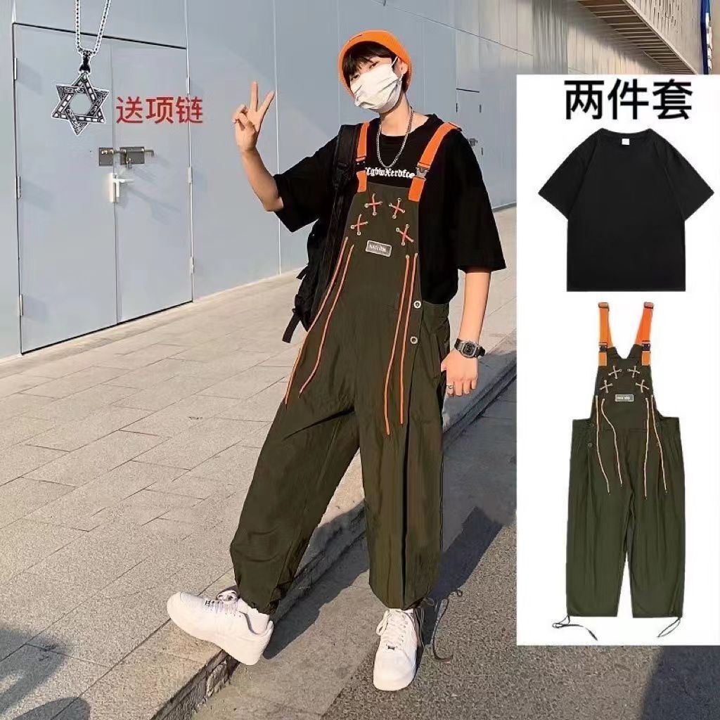 Set Áo Thun Ngắn Tay + Quần Yếm Ống Rộng Thời Trang Dành Cho Nam