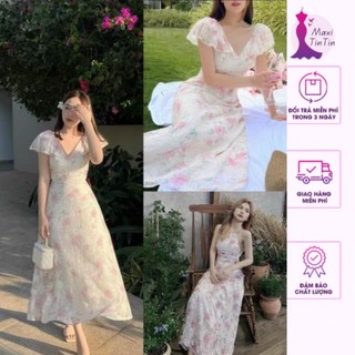 [New] Đầm váy maxi hoa thêu tay cánh tiên hoạ tiết hoa nổi siêu xinh sang chảnh đi biển xuất sắc-MaxiTinTin