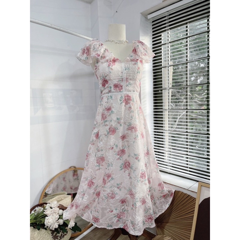 Đầm váy maxi hoa thêu tay cánh tiên hoạ tiết hoa nổi siêu xinh sang chảnh đi biển xuất sắc-MaxiTinTin