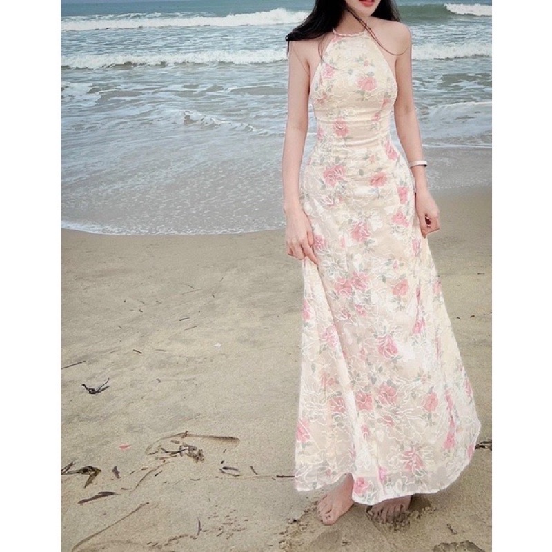 Đầm váy maxi hoa thêu tay cánh tiên hoạ tiết hoa nổi siêu xinh sang chảnh đi biển xuất sắc-MaxiTinTin