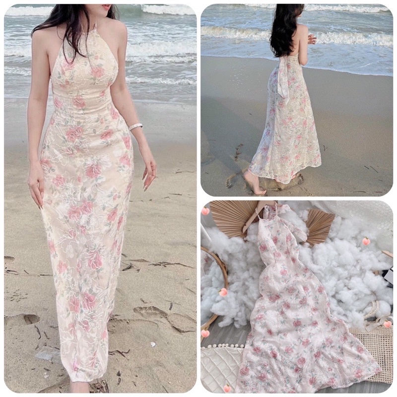Đầm váy maxi hoa thêu tay cánh tiên hoạ tiết hoa nổi siêu xinh sang chảnh đi biển xuất sắc-MaxiTinTin