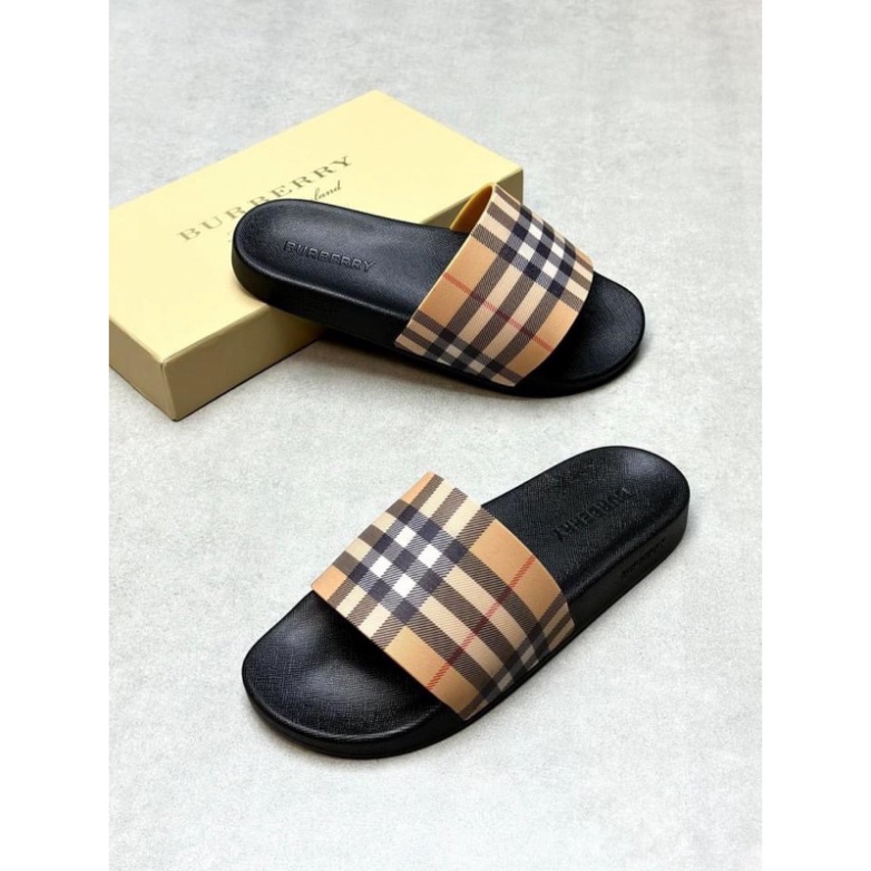 Dép buberry nam dép lê bbr love quai ngang đế cao su thiên nhiên black color vàng