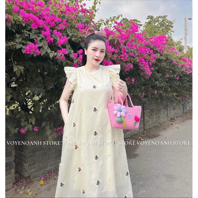 Váy hoa cánh tiên chất đũi lien 2 lớp Bigsize