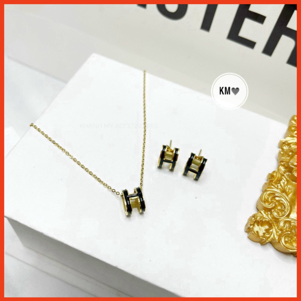 Sét vòng cổ titan chữ H khuyên tai,lắc tay.titan chữ H dây chuyền chữ H titan không bay màu Shop Mai Phương Bùi