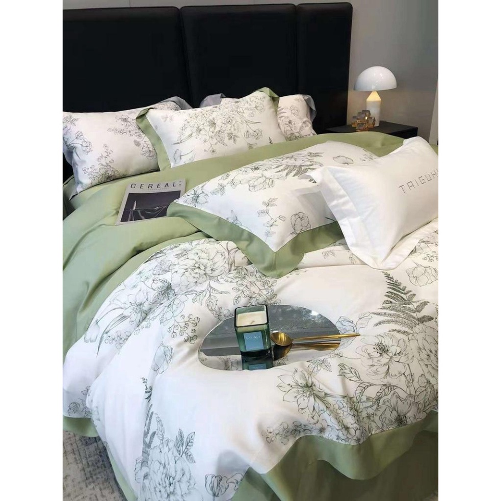 Bộ Chăn Ga Gối Lụa Tencel 80s Hoạ Tiết Hoa Mùa Xuân Nhẹ Nhàng