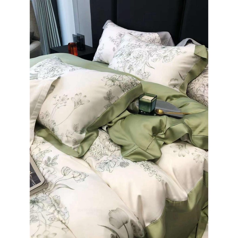 Bộ Chăn Ga Gối Lụa Tencel 80s Hoạ Tiết Hoa Mùa Xuân Nhẹ Nhàng