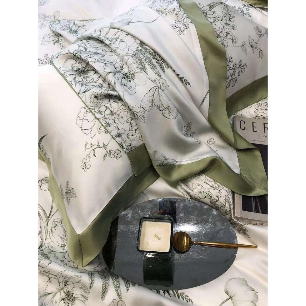 Bộ Chăn Ga Gối Lụa Tencel 80s Hoạ Tiết Hoa Mùa Xuân Nhẹ Nhàng