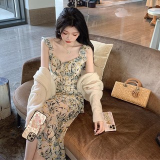 Yuexunchiffon Đầm Dài Vừa Không Tay In Họa Tiết Cho Nữ