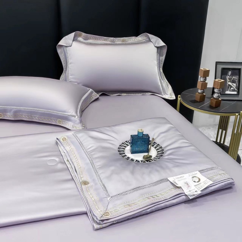 Bộ Chăn Ga Gối Lụa Tencel 120s Chăn Chần Bông Thêu Viền Kim Sa Cao Cấp