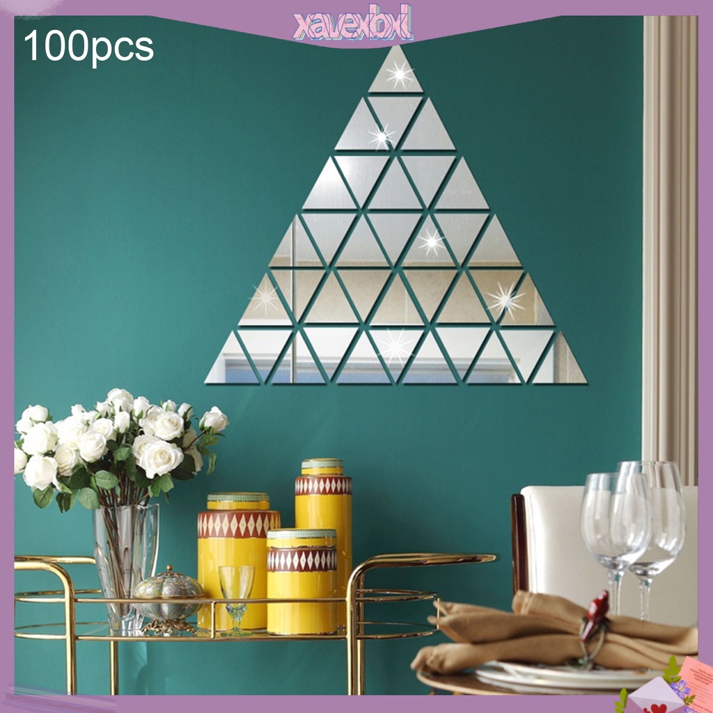 100 Miếng Dán Tường Hiệu Ứng Gương 3D Hình Tam Giác