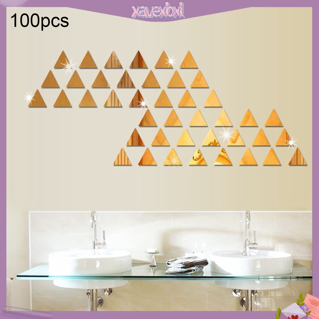 100 Miếng Dán Tường Hiệu Ứng Gương 3D Hình Tam Giác