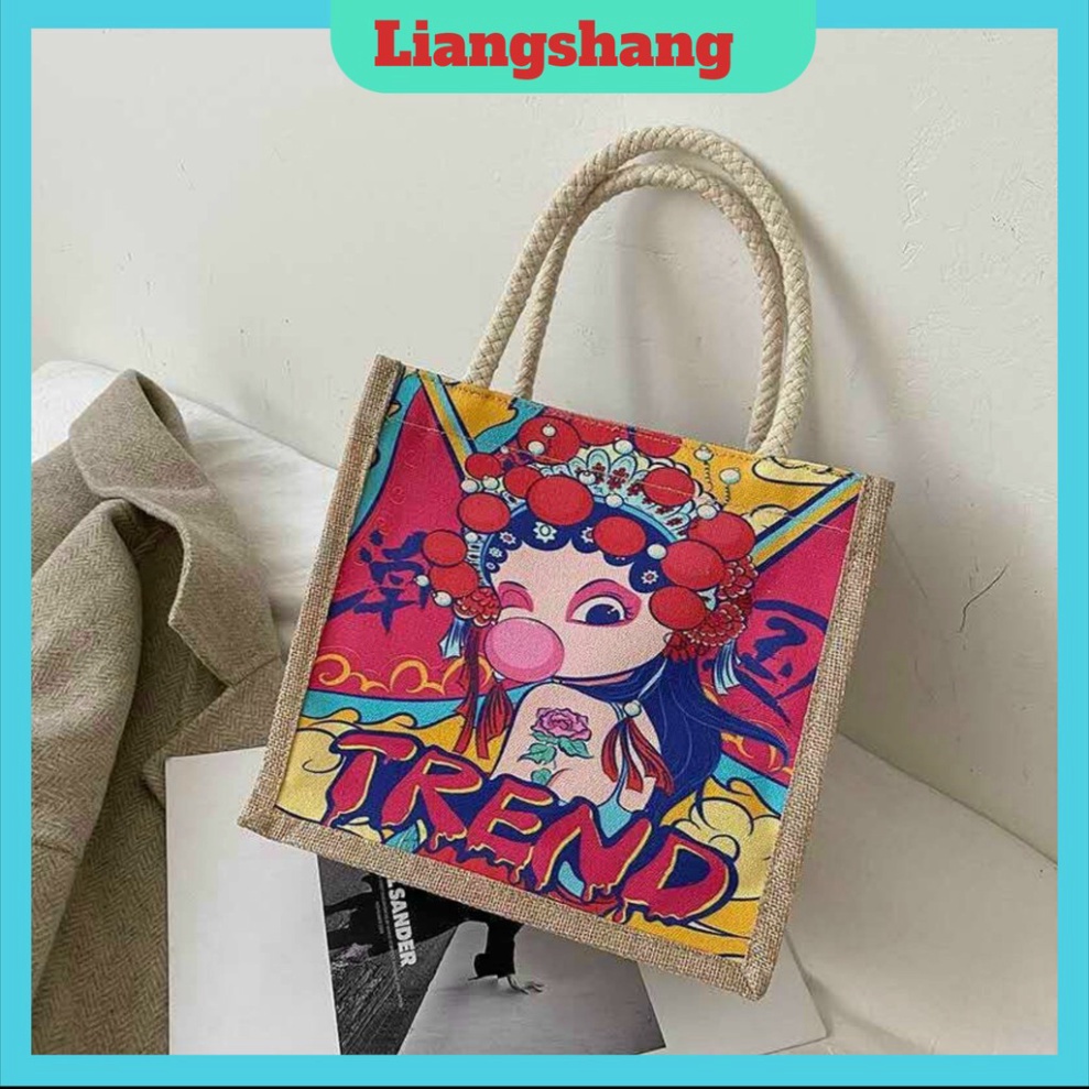 Túi Cói Phong Cách Vintage In Hình Túi Vải Mini Thời Trang - Có Khóa Kéo