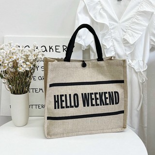 Túi Cói Kèm Ví Hello Weekend-Túi cói đi biển du lịch