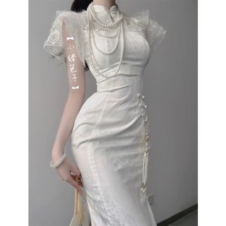 Đầm sườn xám cách tân dáng ôm xẻ tà thời trang mùa hè phong cách trung hoa mới