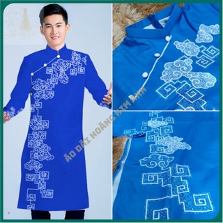 ÁO DÀI NAM CÁCH TÂN TRUYỀN THỐNG MÀU XANH DƯƠNG IN HỌA TIẾT CÁCH ĐIỆU MÀU TRẮNG ADNXD-HTT