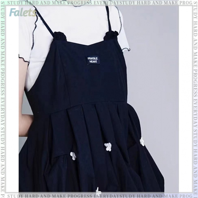 Set đầm babydoll váy 2 dây váy hè nữ Áo Sơ Mi Trắng Tay Phồng Mẫu Mới Mùa Hè+Bộ Váy Hai Dây Màu Đen