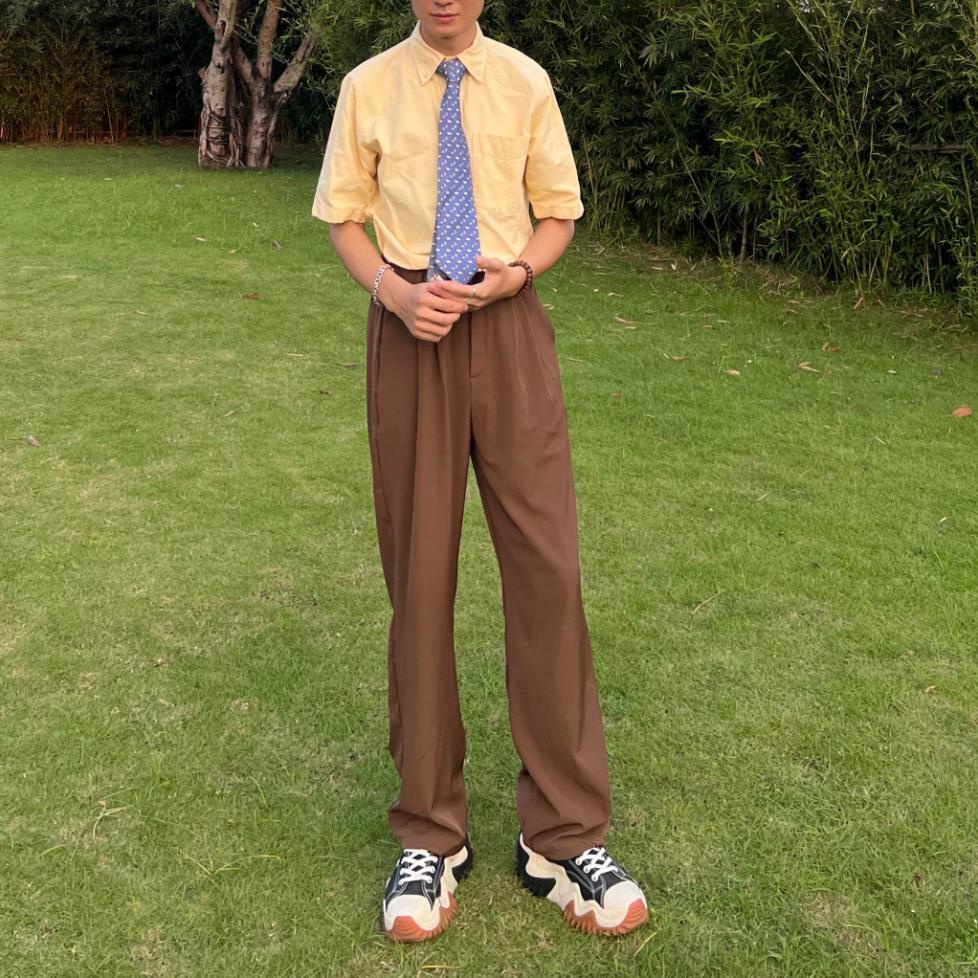 Quần Nâu Tây Suông Rộng Vải chéo Hàn Nam Nữ Cạp cao Hàng Thiết kế MULLET