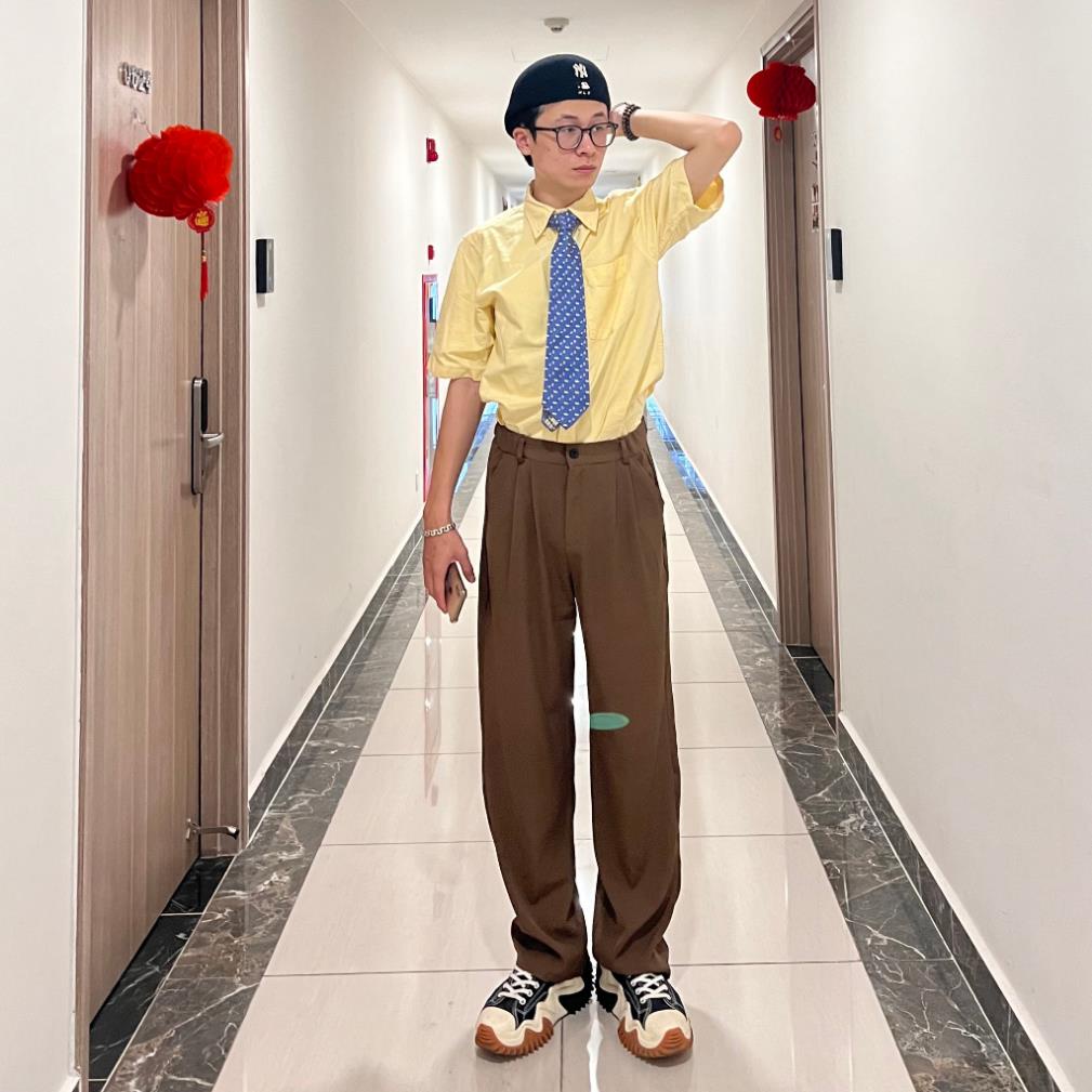 Quần Nâu Tây Suông Rộng Vải chéo Hàn Nam Nữ Cạp cao Hàng Thiết kế MULLET