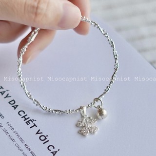 Lắc bạc ta xoắn mix charm cỏ 4 lá & chuông bi
