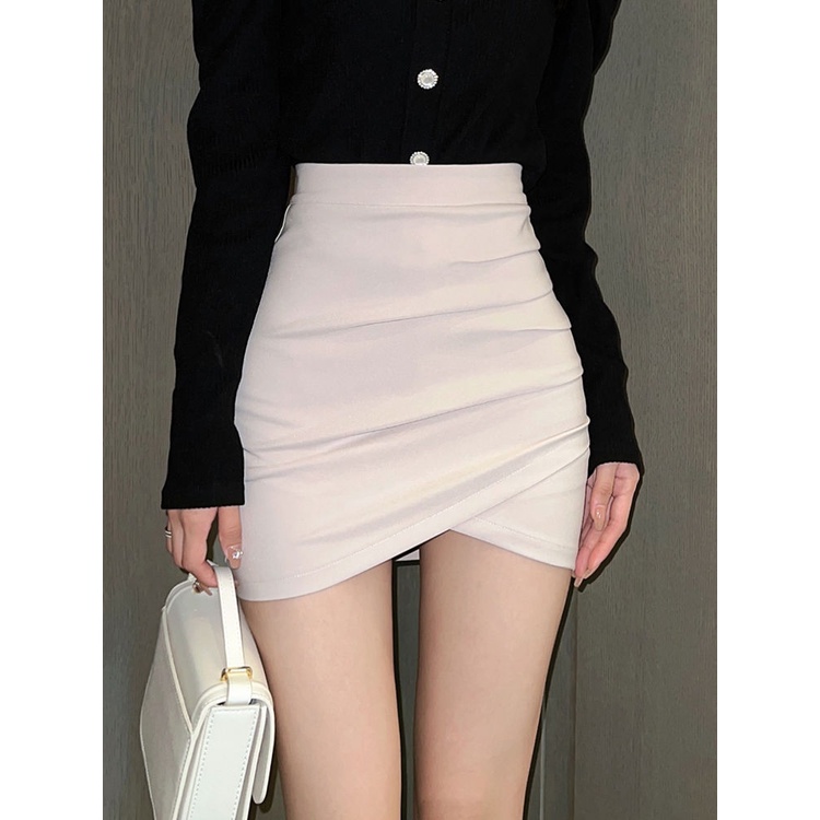 Jiashucheng Chân Váy Ngắn Lưng Cao Lệch Tà Thời Trang Mùa Xuân 2023 Phong Cách Mới Cho Nữ