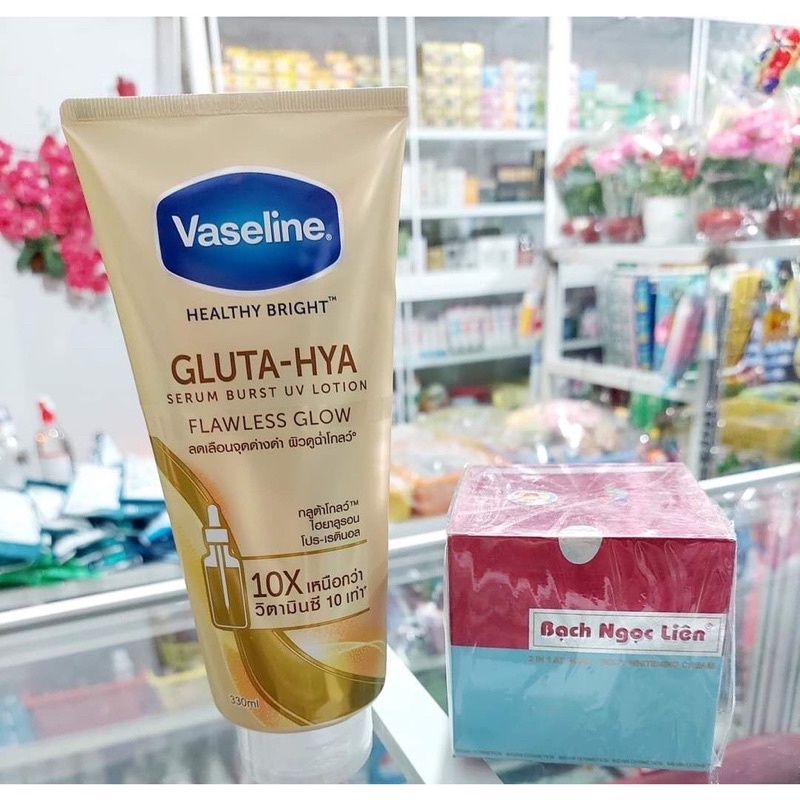 Vaseline Gluta Hồng ban đem  và Kem body bạch ngọc liên dưỡng ẩm da nuôi dưỡng làn da trắng hồng