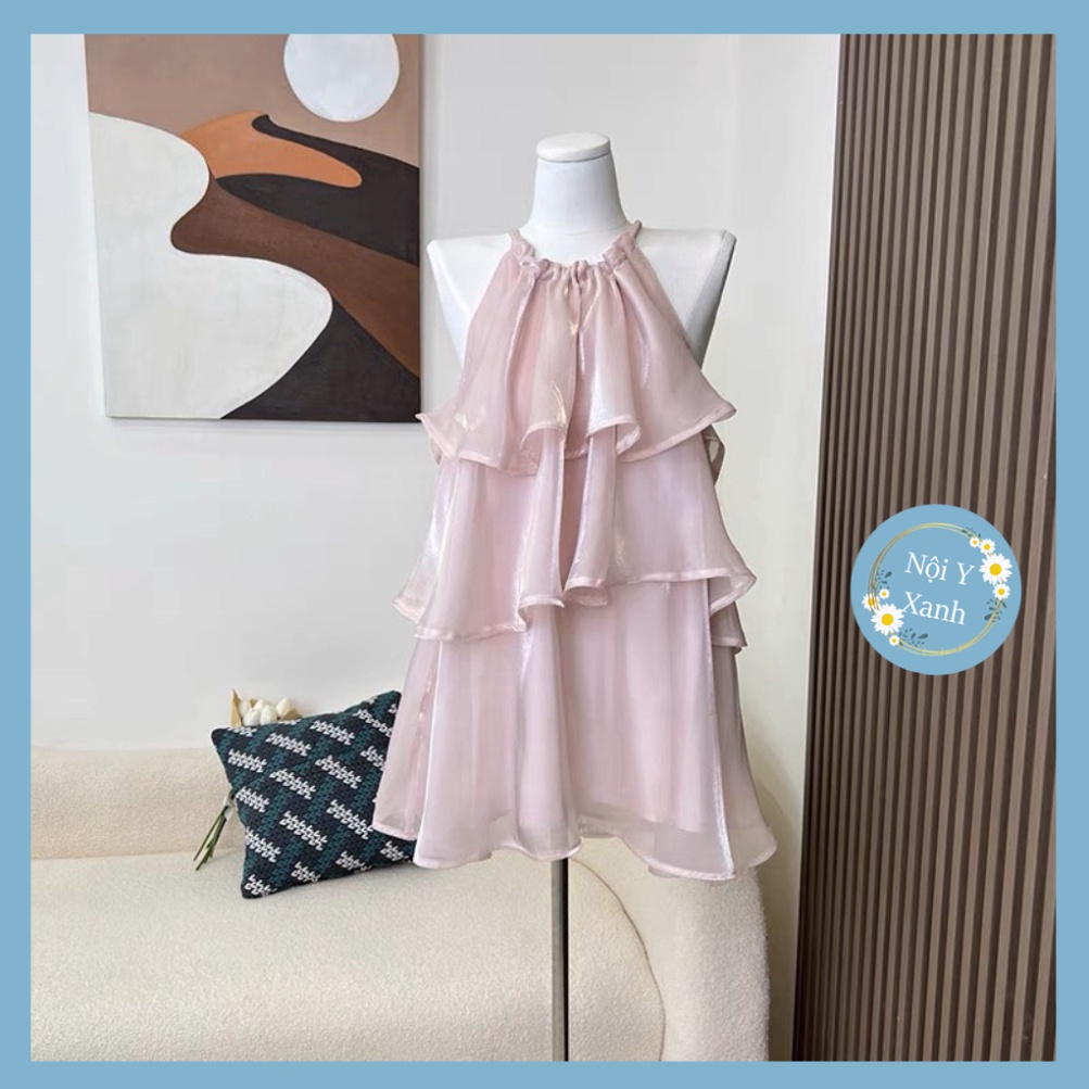 Váy tơ voan 3 tầng cổ yếm, babydoll sang chảnh tiểu thư nội y xanh chất đẹp