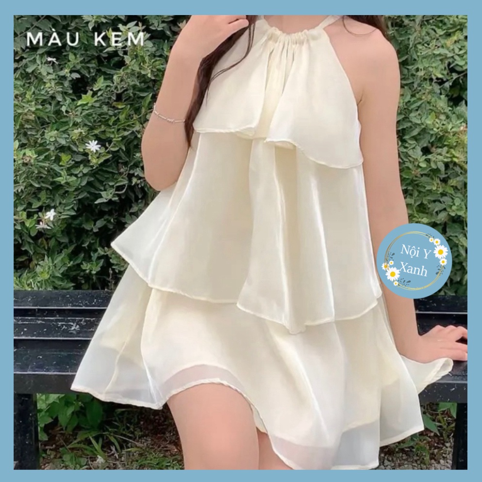 Váy tơ voan 3 tầng cổ yếm, babydoll sang chảnh tiểu thư nội y xanh chất đẹp