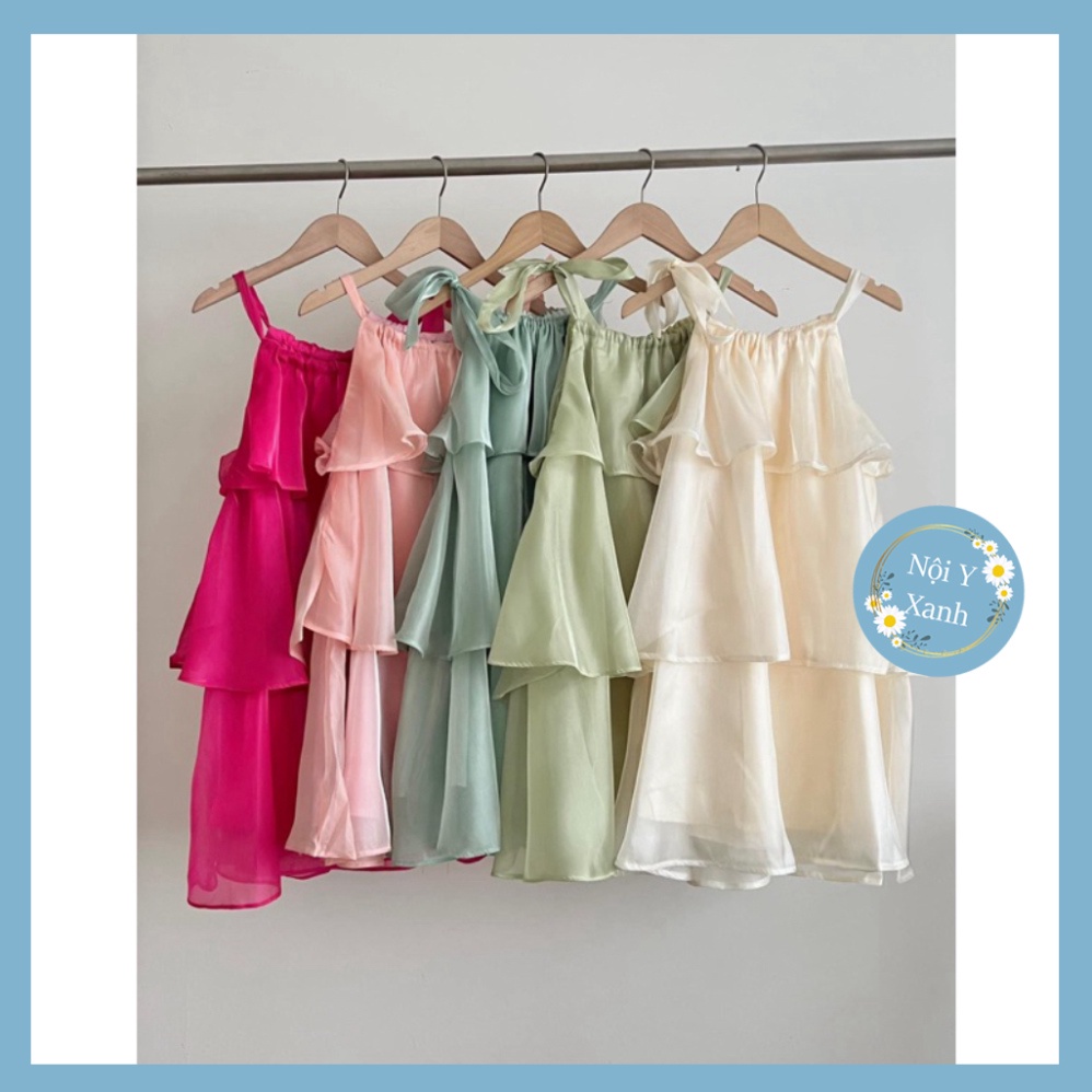 Váy tơ voan 3 tầng cổ yếm, babydoll sang chảnh tiểu thư nội y xanh chất đẹp