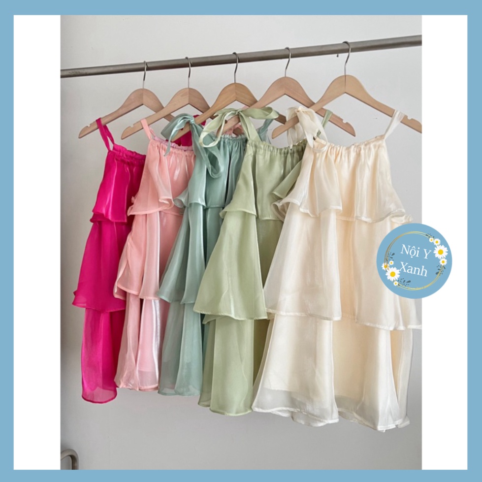 Váy tơ voan 3 tầng cổ yếm, babydoll sang chảnh tiểu thư nội y xanh chất đẹp