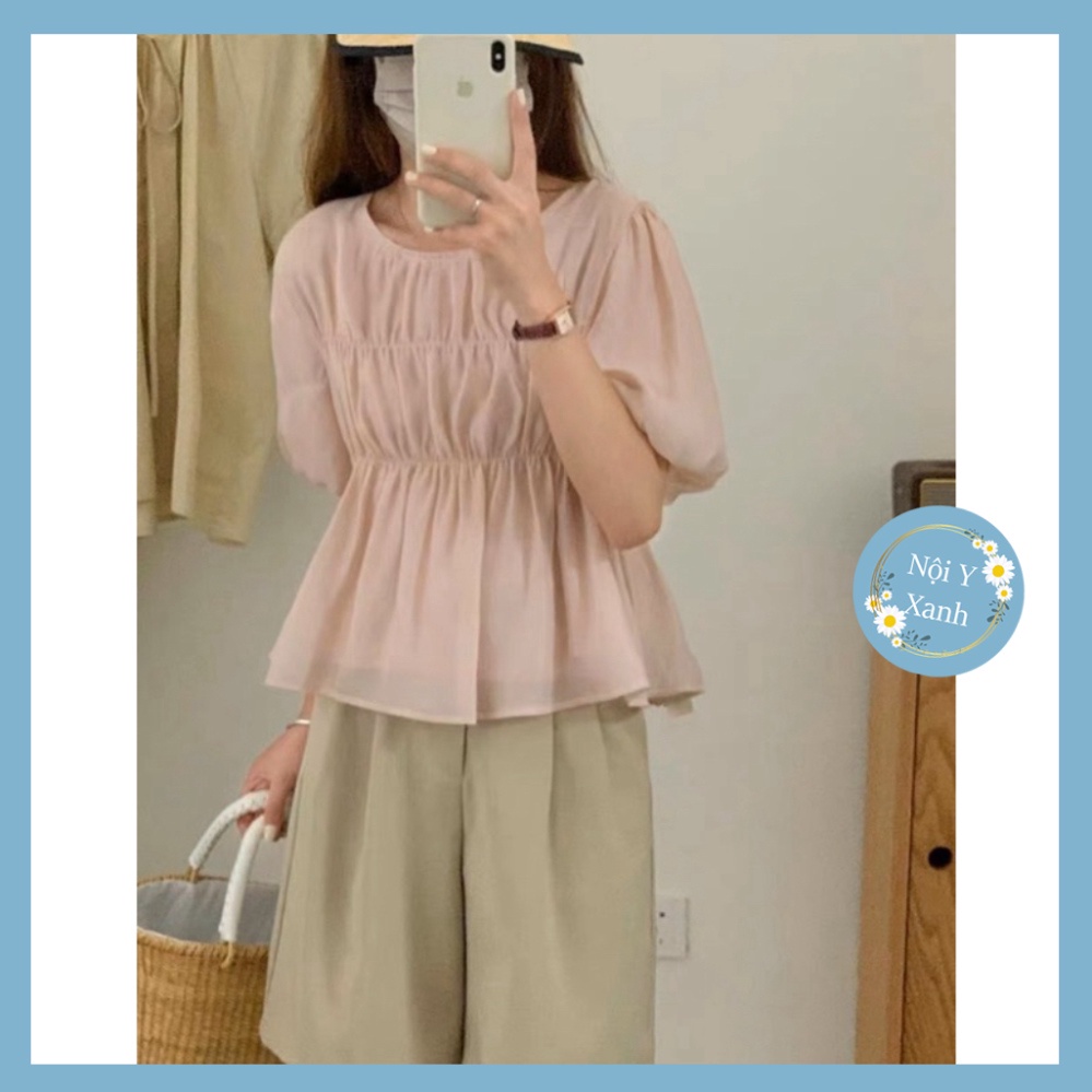 Áo Lụa Voan Babydoll Tay Bồng Cổ Tròn Siêu Xinh (ẢNH THẬT+VIDEO) nội y xanh chất đẹp
