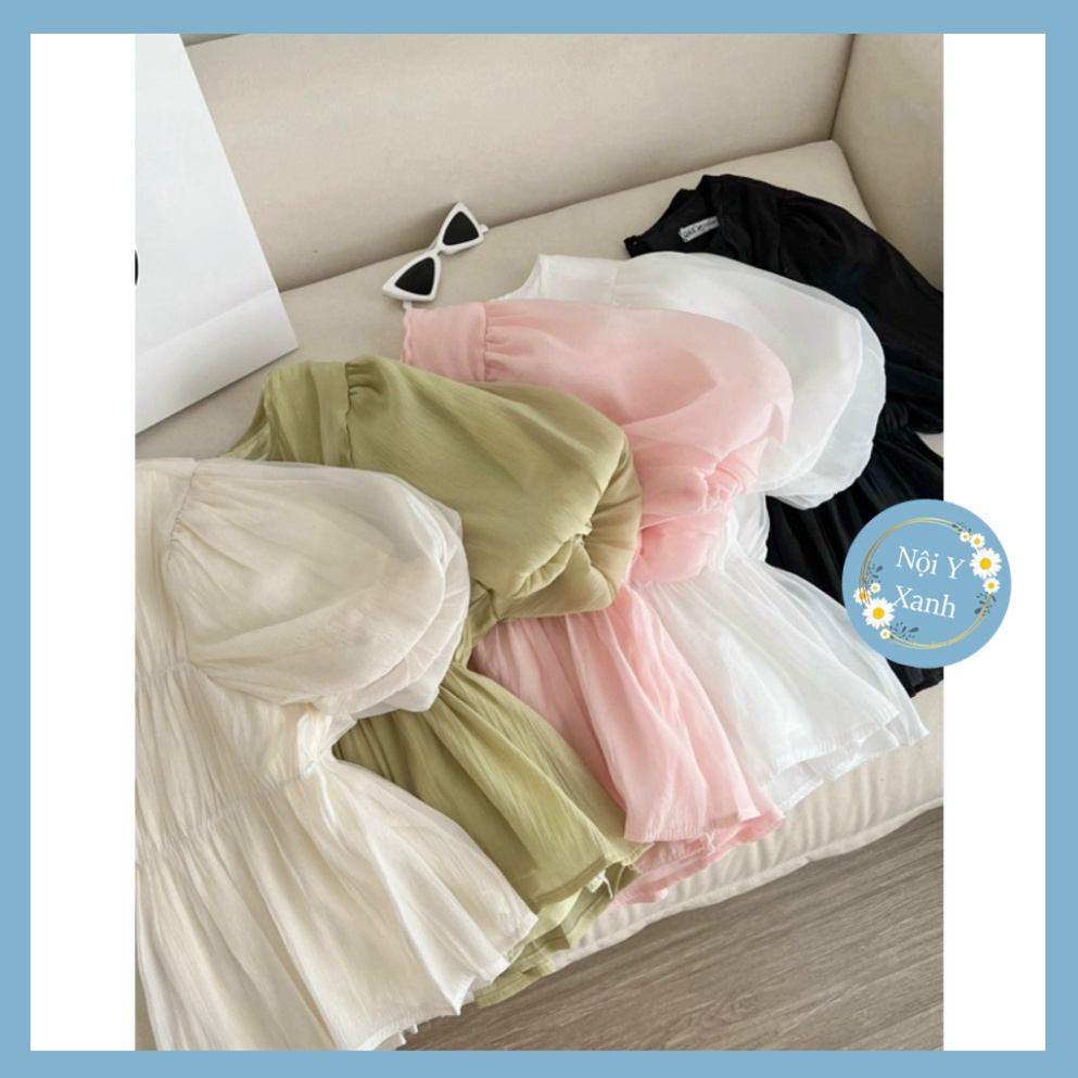 Áo Lụa Voan Babydoll Tay Bồng Cổ Tròn Siêu Xinh (ẢNH THẬT+VIDEO) nội y xanh chất đẹp