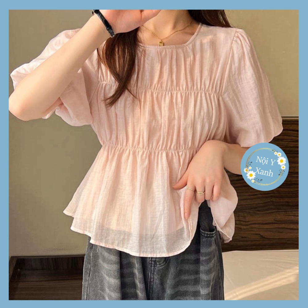 Áo Lụa Voan Babydoll Tay Bồng Cổ Tròn Siêu Xinh (ẢNH THẬT+VIDEO) nội y xanh chất đẹp