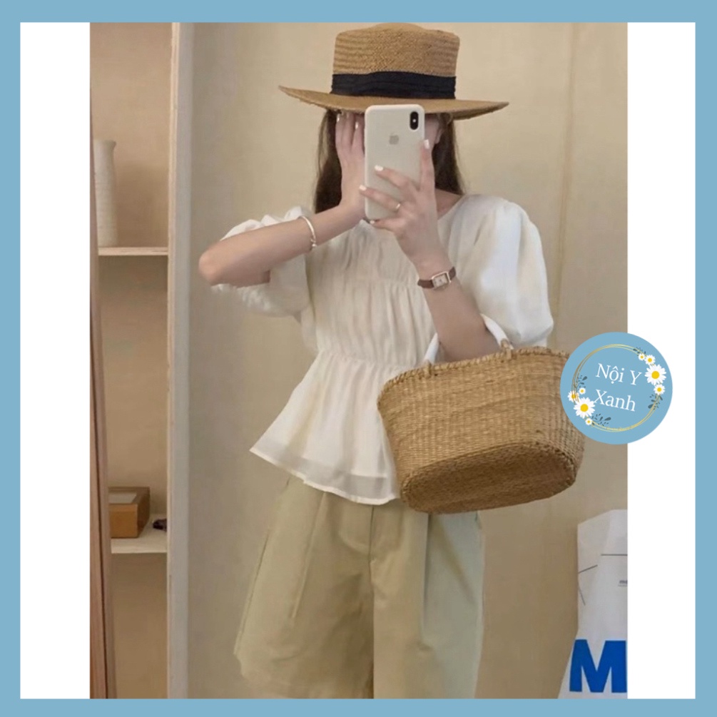 Áo Lụa Voan Babydoll Tay Bồng Cổ Tròn Siêu Xinh (ẢNH THẬT+VIDEO) nội y xanh chất đẹp