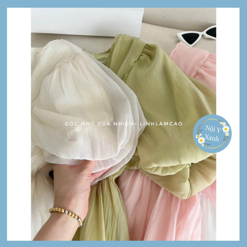 Áo Lụa Voan Babydoll Tay Bồng Cổ Tròn Siêu Xinh (ẢNH THẬT+VIDEO) nội y xanh chất đẹp