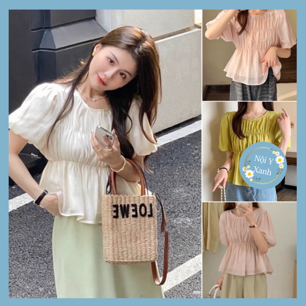 Áo Lụa Voan Babydoll Tay Bồng Cổ Tròn Siêu Xinh (ẢNH THẬT+VIDEO) nội y xanh chất đẹp