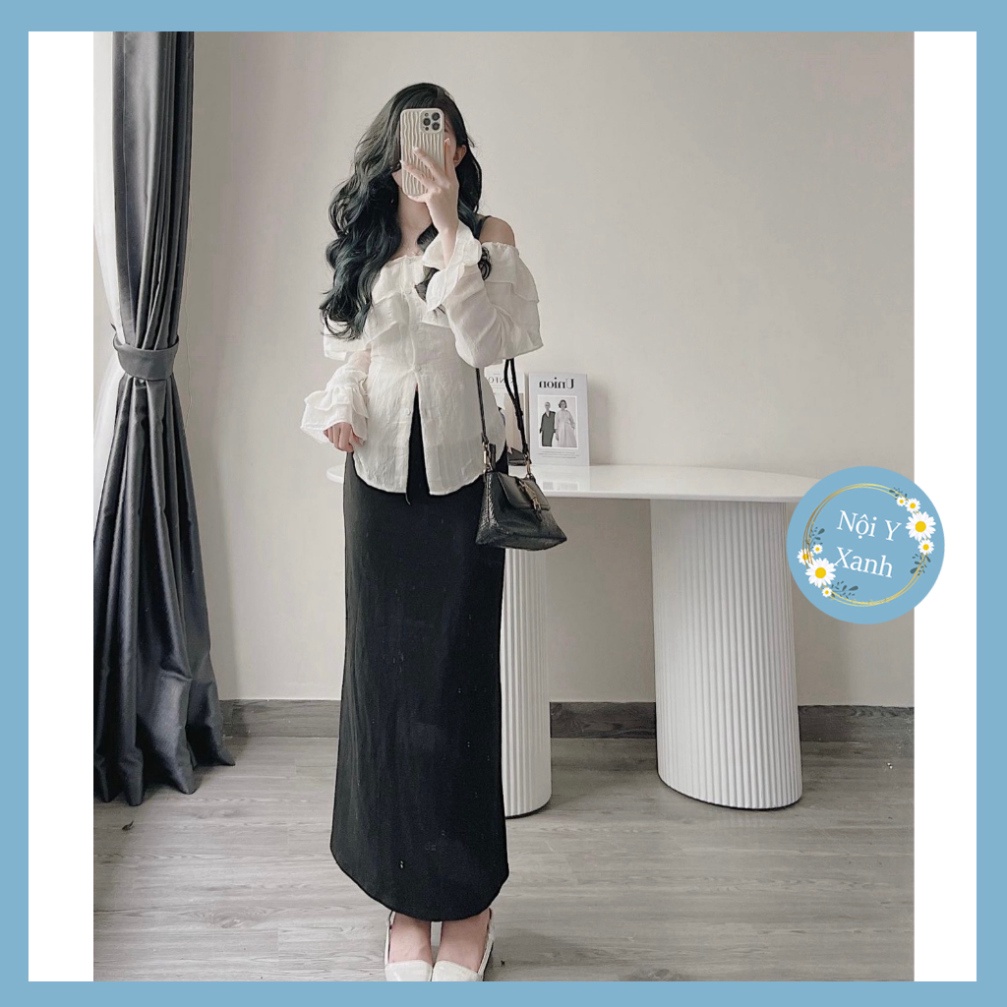 Áo Sơ Mi Trần Vai Nude Tiểu Thư Hàn Quốc, Chất Lụa Đẹp, Dáng Vintage, Freesize Dưới 60kg, Hàng Shop nội y xanh chất đẹp